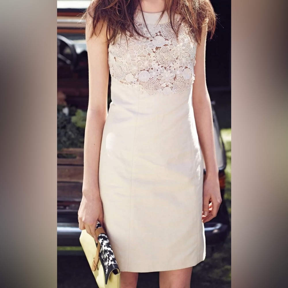 Women's Anthropologie Postmark Oleander Openwork Ivory Crocheted Dress. Size 4.